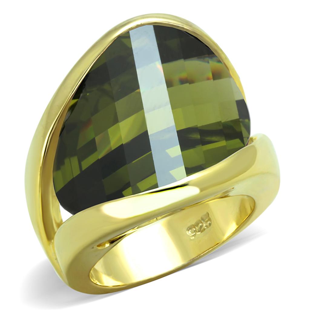 LOS819 - Gold 925 Sterling Silver Ring with AAA Grade CZ  in Olivine color-0