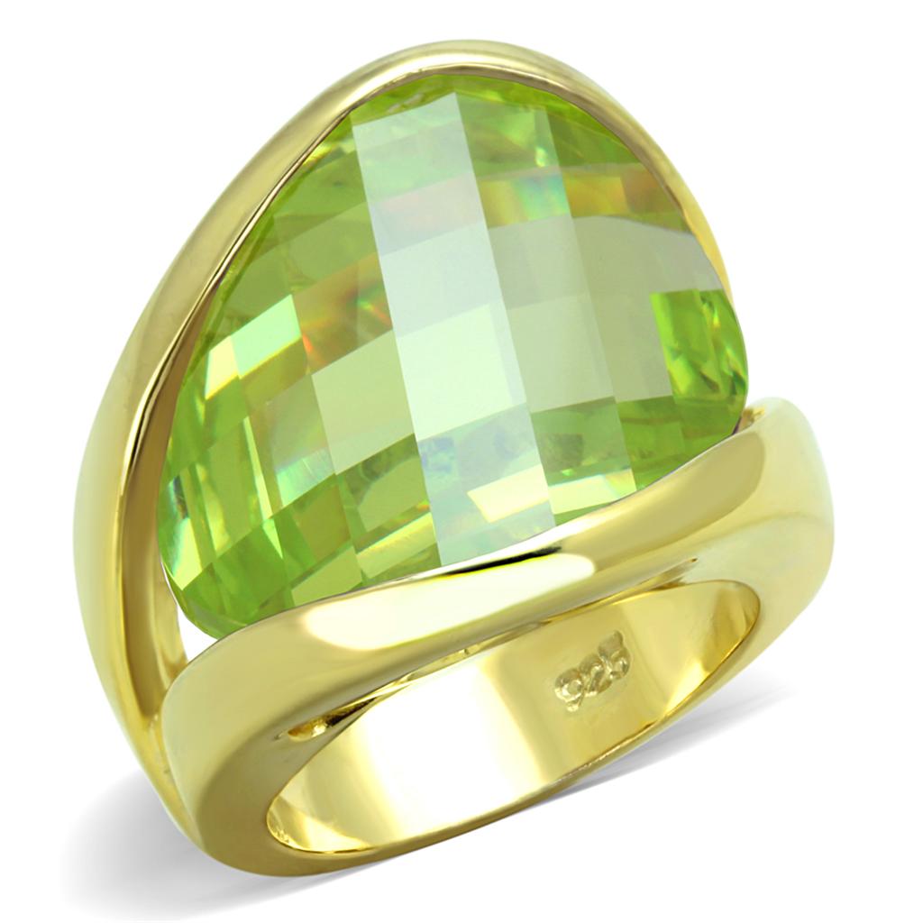 LOS823 - Gold 925 Sterling Silver Ring with Synthetic Synthetic Glass in Apple Green color-0