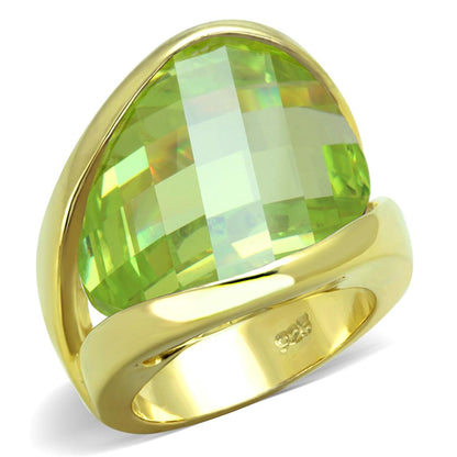 LOS823 - Gold 925 Sterling Silver Ring with Synthetic Synthetic Glass in Apple Green color-0