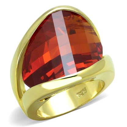 LOS828 - Gold 925 Sterling Silver Ring with AAA Grade CZ  in Orange-0