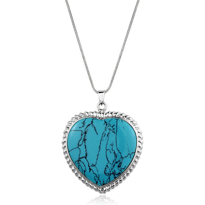 LOS861 - Silver 925 Sterling Silver Necklace with Synthetic Turquoise in Sea Blue-0