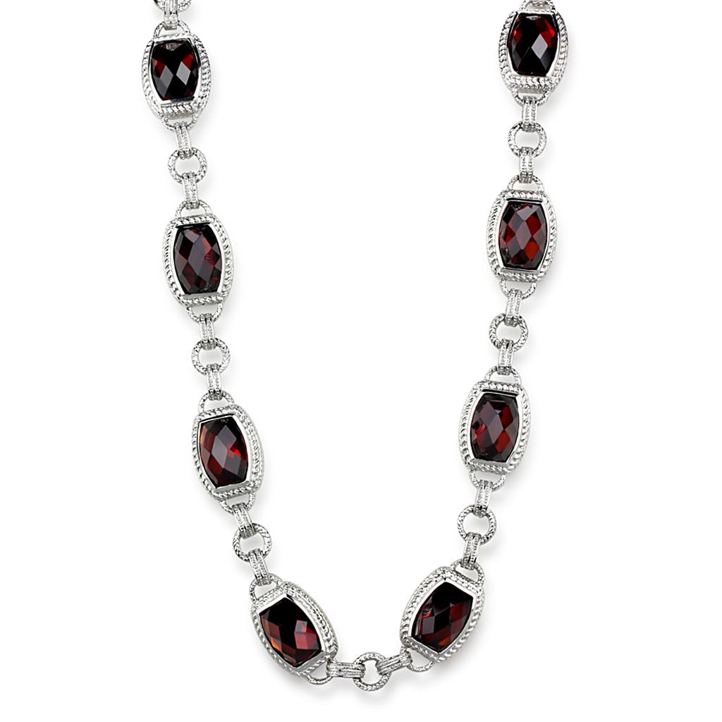 LOS877 - Rhodium 925 Sterling Silver Necklace with AAA Grade CZ  in Garnet-0