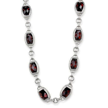 LOS877 - Rhodium 925 Sterling Silver Necklace with AAA Grade CZ  in Garnet-0