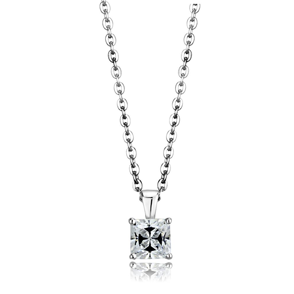 LOS893 - Rhodium 925 Sterling Silver Chain Pendant with AAA Grade CZ  in Clear-0