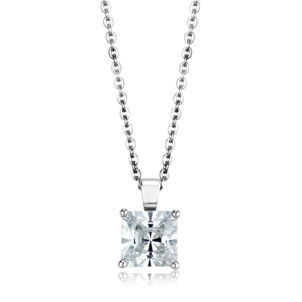 LOS895 - Rhodium 925 Sterling Silver Chain Pendant with AAA Grade CZ  in Clear-0