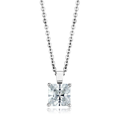LOS895 - Rhodium 925 Sterling Silver Chain Pendant with AAA Grade CZ  in Clear-0