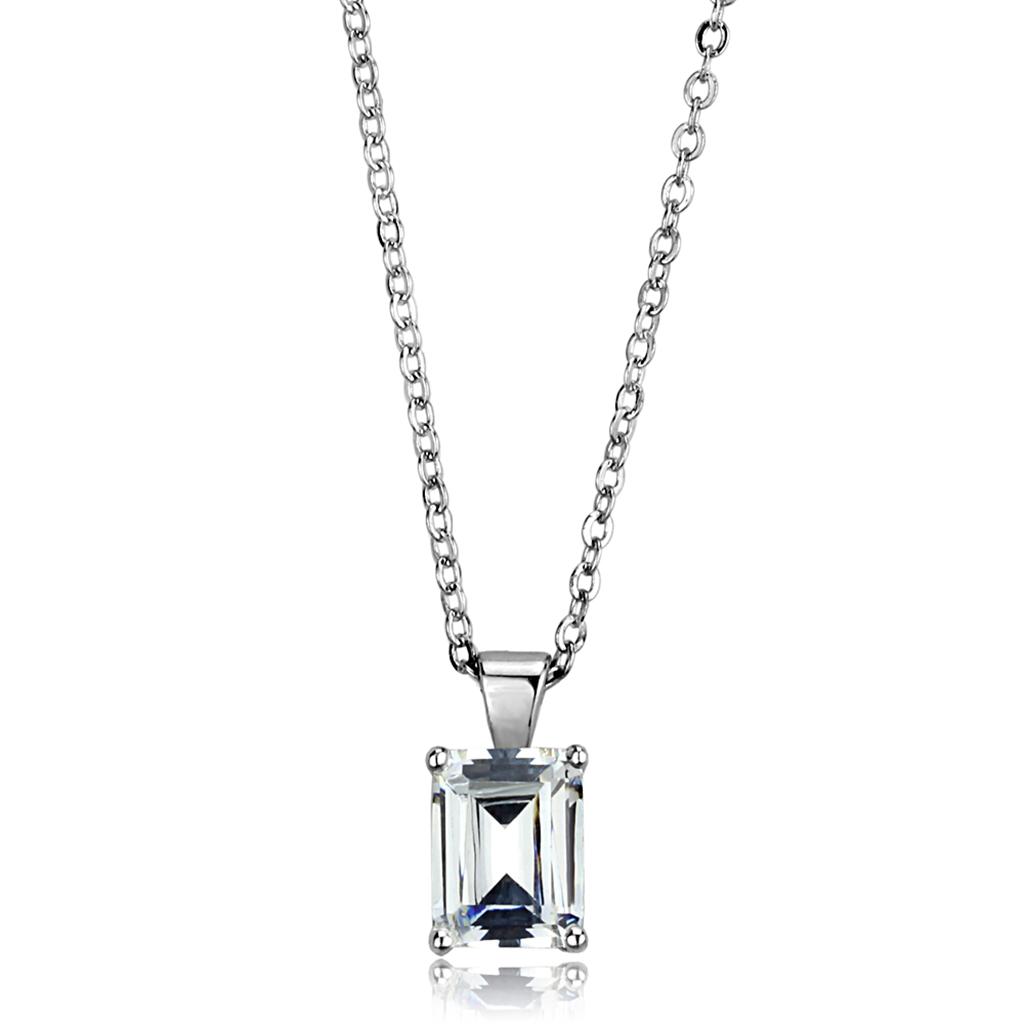 LOS897 - Rhodium 925 Sterling Silver Chain Pendant with AAA Grade CZ  in Clear-0