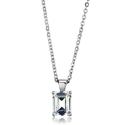 LOS897 - Rhodium 925 Sterling Silver Chain Pendant with AAA Grade CZ  in Clear-0