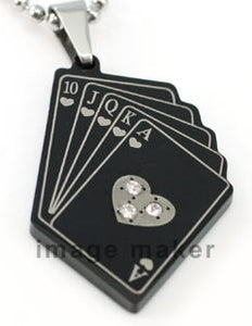Poker Royal Flush Black Stainless Steel Mens Pendant Necklace MP158-0