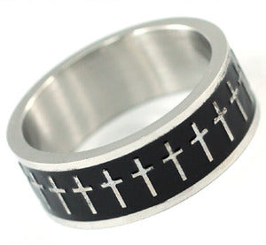 Biker Black Tone Cross Stainless Steel Mens Ring MR115-0