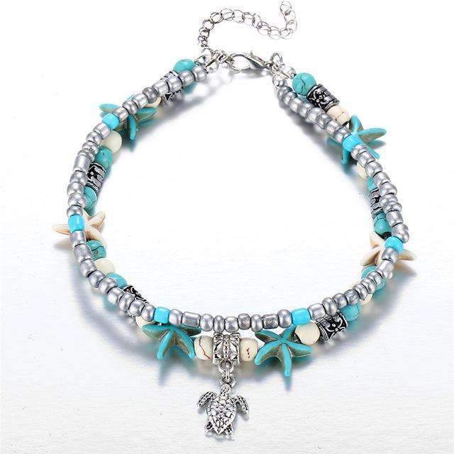 Ocean Theme Double Layer Anklet - Wave or Turtle