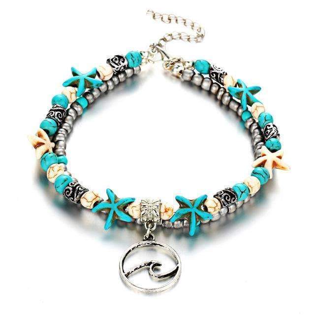 Ocean Theme Double Layer Anklet - Wave or Turtle