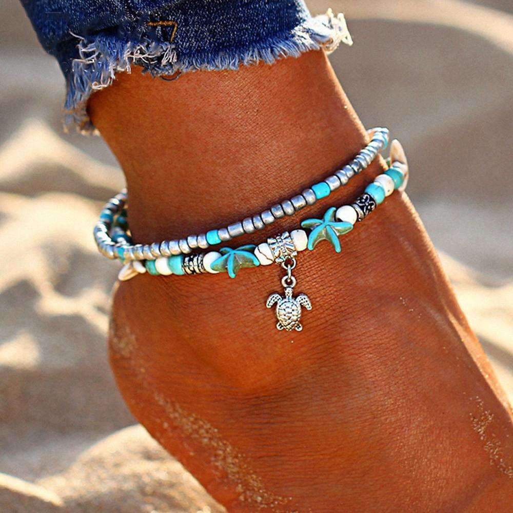 Ocean Theme Double Layer Anklet - Wave or Turtle