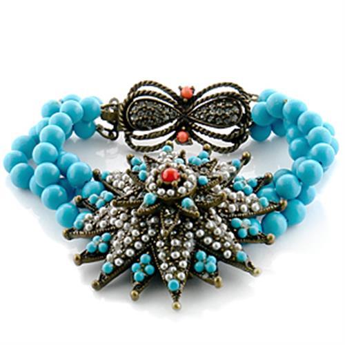 LO1187 - Antique Copper Brass Bracelet with Synthetic Turquoise in Multi Color-0