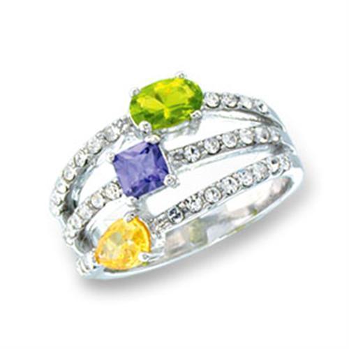 S43304 - Rhodium 925 Sterling Silver Ring with AAA Grade CZ  in Multi Color-0