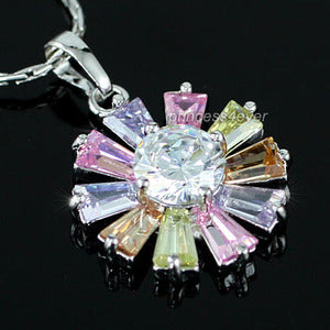 Multi-Color Created Topaz Flower Pendant & Necklace XN303-0
