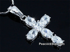 Spakling Cross 3 Carat Oval Cut CZ Created Stone Pendant & Necklace XN391-0