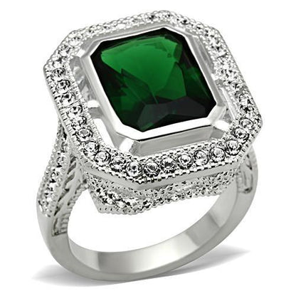 SS002 - Silver 925 Sterling Silver Ring with Synthetic Synthetic Glass in Emerald-0