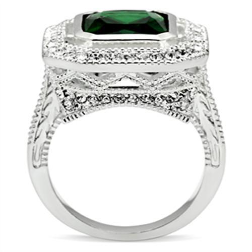 SS002 - Silver 925 Sterling Silver Ring with Synthetic Synthetic Glass in Emerald-2