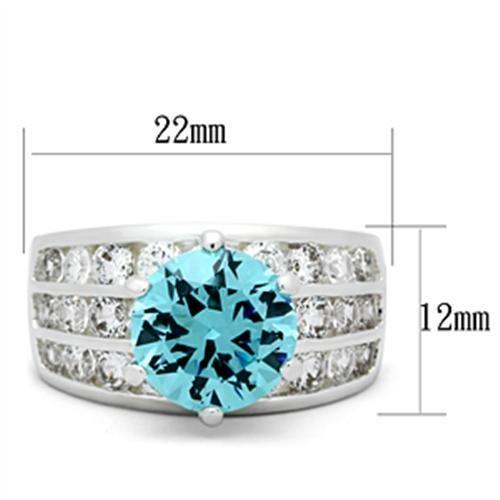 SS010 - Silver 925 Sterling Silver Ring with AAA Grade CZ  in Sea Blue-1