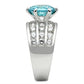 SS010 - Silver 925 Sterling Silver Ring with AAA Grade CZ  in Sea Blue-3