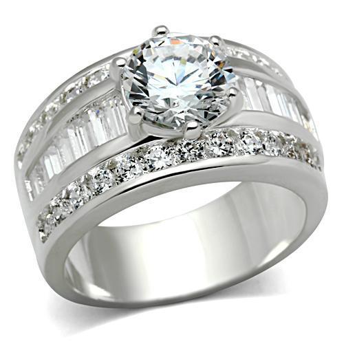 SS019 - Silver 925 Sterling Silver Ring with AAA Grade CZ  in Clear-0