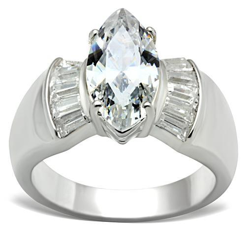 SS028 - Silver 925 Sterling Silver Ring with AAA Grade CZ  in Clear-0