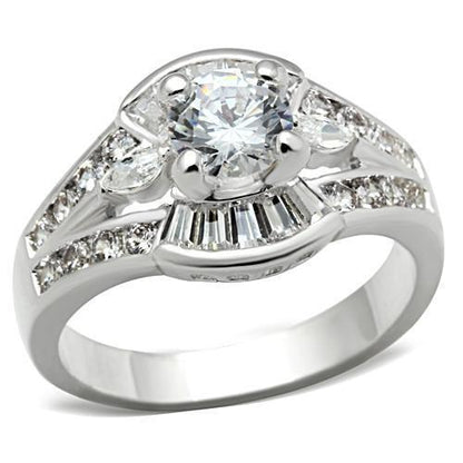 SS030 - Silver 925 Sterling Silver Ring with AAA Grade CZ  in Clear-0