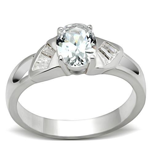 SS048 - Silver 925 Sterling Silver Ring with AAA Grade CZ  in Clear-0