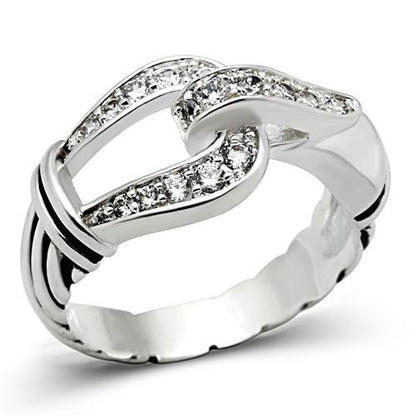 SS050 - Silver 925 Sterling Silver Ring with AAA Grade CZ  in Clear-0