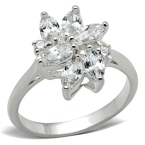 SS055 - Silver 925 Sterling Silver Ring with AAA Grade CZ  in Clear-0