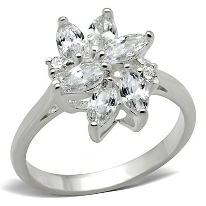 SS055 - Silver 925 Sterling Silver Ring with AAA Grade CZ  in Clear-0