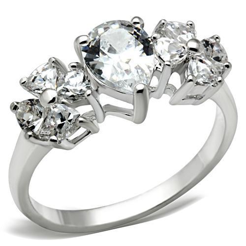 SS057 - Silver 925 Sterling Silver Ring with AAA Grade CZ  in Clear-0