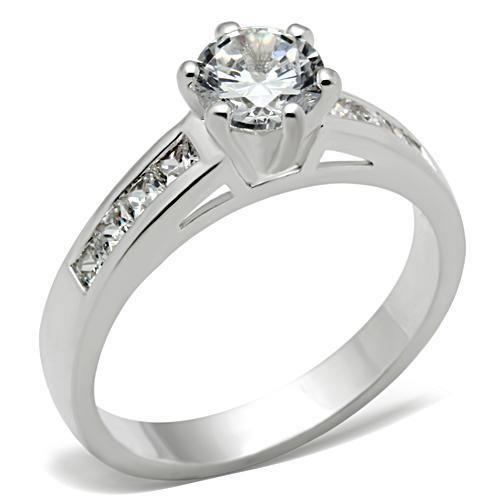 SS058 - Silver 925 Sterling Silver Ring with AAA Grade CZ  in Clear-0