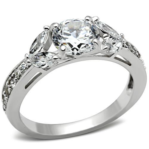 SS059 - Silver 925 Sterling Silver Ring with AAA Grade CZ  in Clear-0