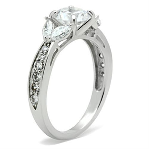 SS059 - Silver 925 Sterling Silver Ring with AAA Grade CZ  in Clear-2