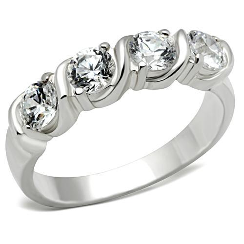 SS063 - Silver 925 Sterling Silver Ring with AAA Grade CZ  in Clear-0
