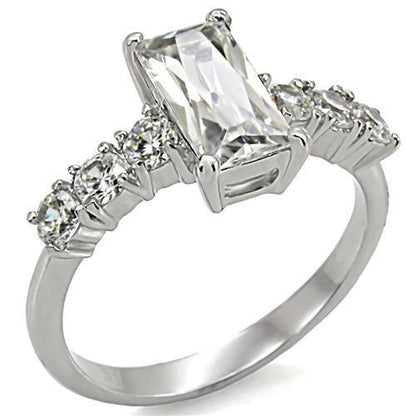TK002 - High polished (no plating) Stainless Steel Ring with AAA Grade CZ  in Clear-0