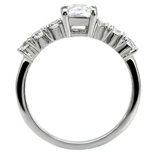 TK002 - High polished (no plating) Stainless Steel Ring with AAA Grade CZ  in Clear-3