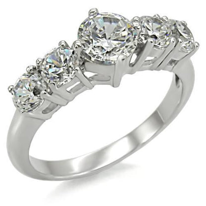 TK003 - High polished (no plating) Stainless Steel Ring with AAA Grade CZ  in Clear-0