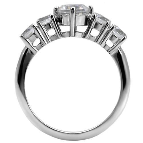 TK003 - High polished (no plating) Stainless Steel Ring with AAA Grade CZ  in Clear-3