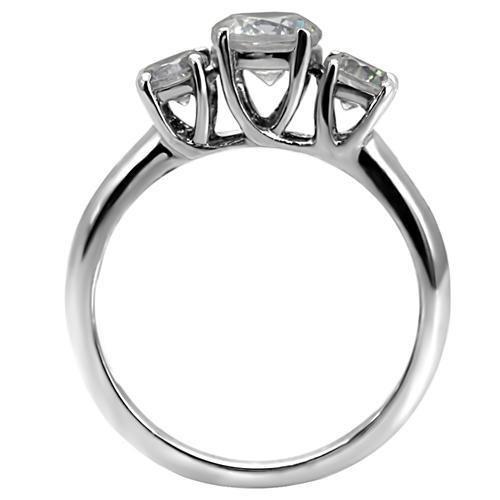 TK004 - High polished (no plating) Stainless Steel Ring with AAA Grade CZ  in Clear-3