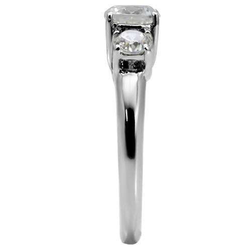 TK004 - High polished (no plating) Stainless Steel Ring with AAA Grade CZ  in Clear-4