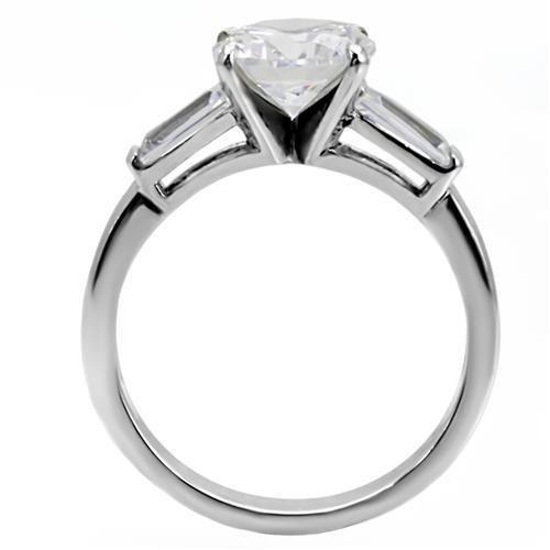 TK005 - High polished (no plating) Stainless Steel Ring with AAA Grade CZ  in Clear-3