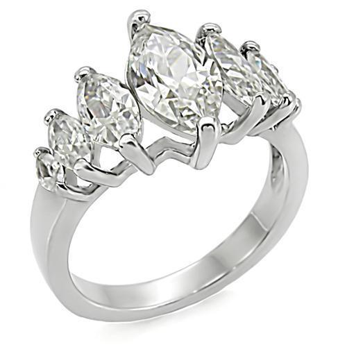 TK006 - High polished (no plating) Stainless Steel Ring with AAA Grade CZ  in Clear-0