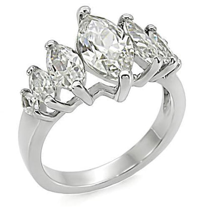 TK006 - High polished (no plating) Stainless Steel Ring with AAA Grade CZ  in Clear-0