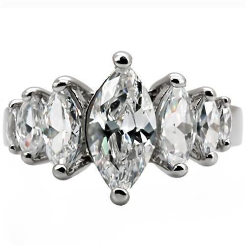 TK006 - High polished (no plating) Stainless Steel Ring with AAA Grade CZ  in Clear-2
