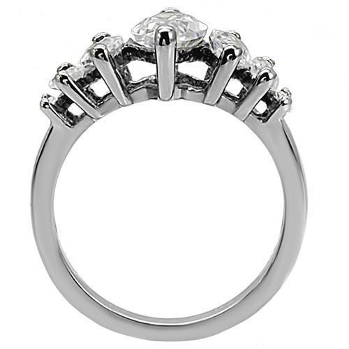 TK006 - High polished (no plating) Stainless Steel Ring with AAA Grade CZ  in Clear-3