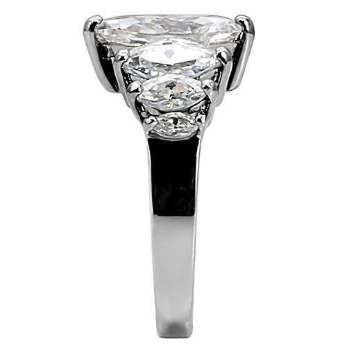 TK006 - High polished (no plating) Stainless Steel Ring with AAA Grade CZ  in Clear-4