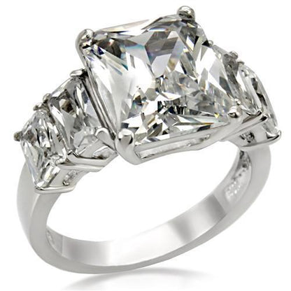 TK007 - High polished (no plating) Stainless Steel Ring with AAA Grade CZ  in Clear-0